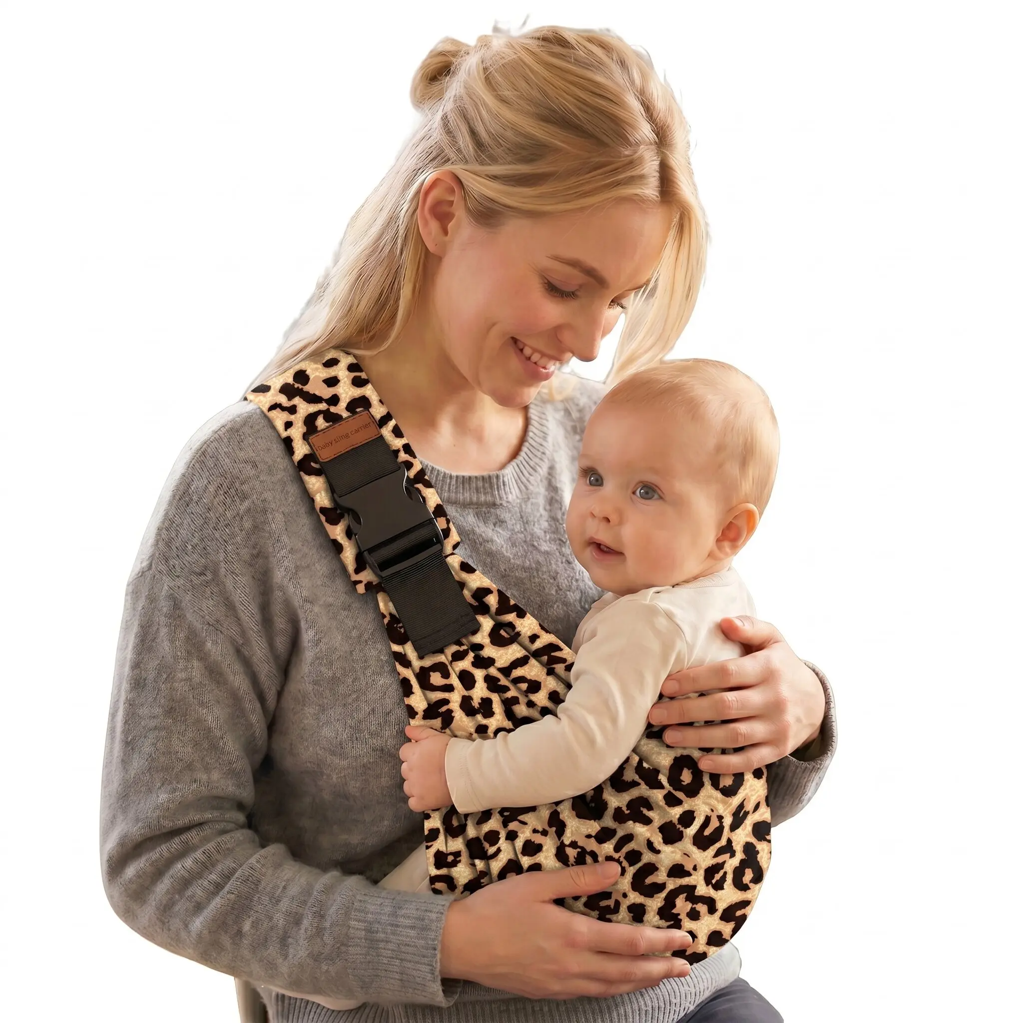 Practical Leopard Print Baby Sling Carrier in Cotton with Quick Release Buckle for Toddler
