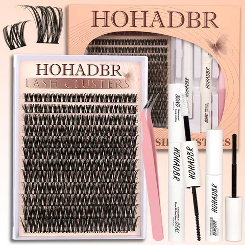 Lash Clusters Kit Natural Individual Lashes Wispy Eyelash Extensions Thick False Eyelashes Kit 8-16mm DIY Lash Extension Kit Lash Bond and Seal Waterproof, Lash Applicator