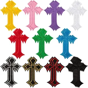 24 Pcs Cross Patches, Iron On Embroidered Chrome Heart Patchs Decorative Repair Cross Applique Iron On Patch for Jeans Hats Shirts Jackets Backpacks