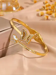 Elegant Butterfly Shell Bracelet Jewelry, Stainless Steel Spring Opening Design, Lightweight Fashion Accessory for Parties & Gifts, Fashionable Bangle