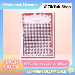 Ninetynine Dreams 90PCs Starluxe Lashes – Brown | Spiky Anime Style Lashes | 9–13mm C Curl Ultra-Thin Transparent Band, Soft Lightweight Waterproof Long-Lasting Individual Eyelashes — Trendy Must-Have DIY Lashes Clusters