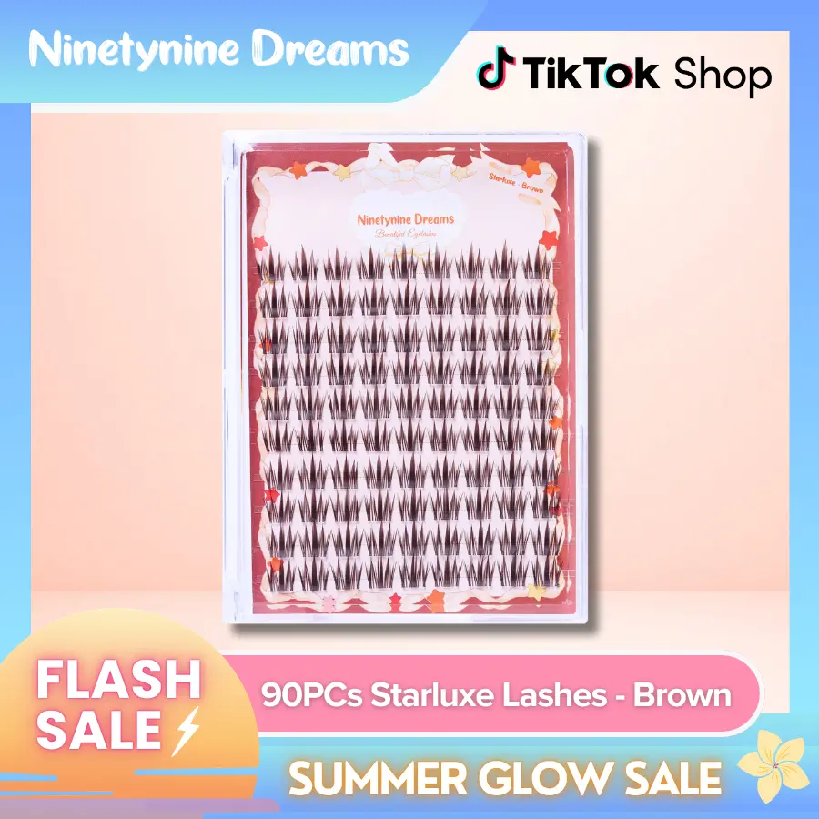 Ninetynine Dreams 90PCs Starluxe Lashes – Brown | Spiky Anime Style Lashes | 9–13mm C Curl Ultra-Thin Transparent Band, Soft Lightweight Waterproof Long-Lasting Individual Eyelashes — Trendy Must-Have DIY Lashes Clusters