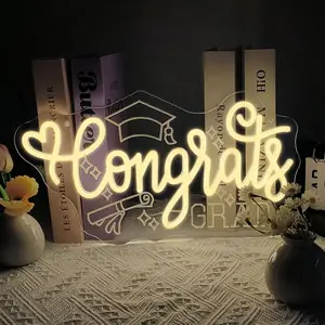 Congrats Grad Cap Decorative Neon Sign,  Class Of 2026 Graduation Party LED Neon Light, Prom Party Backdrop Wall Decor, Graduation Gifts