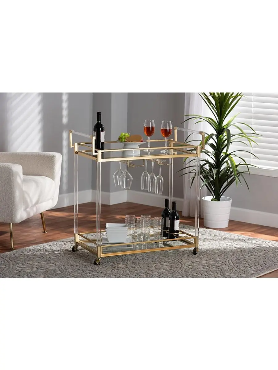 212 MAIN Savannah Modern Glam & Luxe Iron-Metal Wine Cart - Home Bar Hosting Storage with Glass Shelf, Bottle Holder, Casters, Easy Assembly (32.7x15.9x33.5 in, 35 lbs, Model 193271263271)