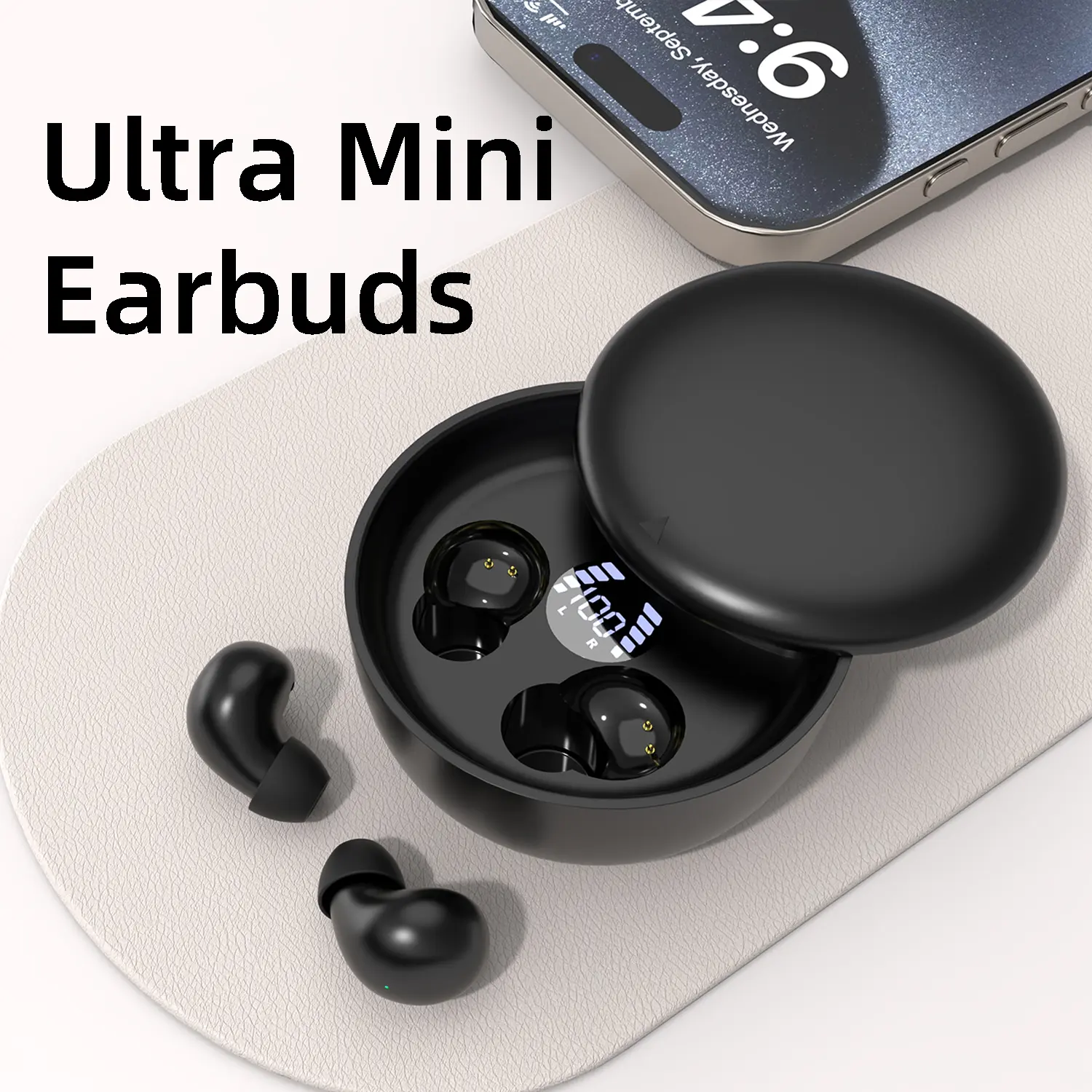 Mini Hidden Bluetooth Sleep In-Ear Buds with Slide-Open Plastic Charging Case, Soft Tips, No Discomfort, Gentle Sound Isolation for Nap, Night Rest