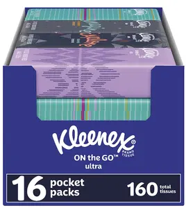 Kleenex 3 Ply Pocket Packs Facial Tissues (16 Packs of 10 tissues) Napkin Sheets