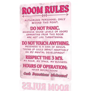 Vintage Pink Room Rules Aluminum Metal Tin Sign Funny Teen Girl Bedroom Wall Decor 8x12 Inch Rust Free Dorm Room Decor Gift For Daughter