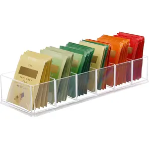Tea Bag Organizer, Acrylic Tea Bag Holder, Clear Small Tea Packet Storage Box,Water Drink Packet Holder Organizer for Drawer, Countertop, Pantry, Kitchen, Cabinet, Shelf, 1 Pack