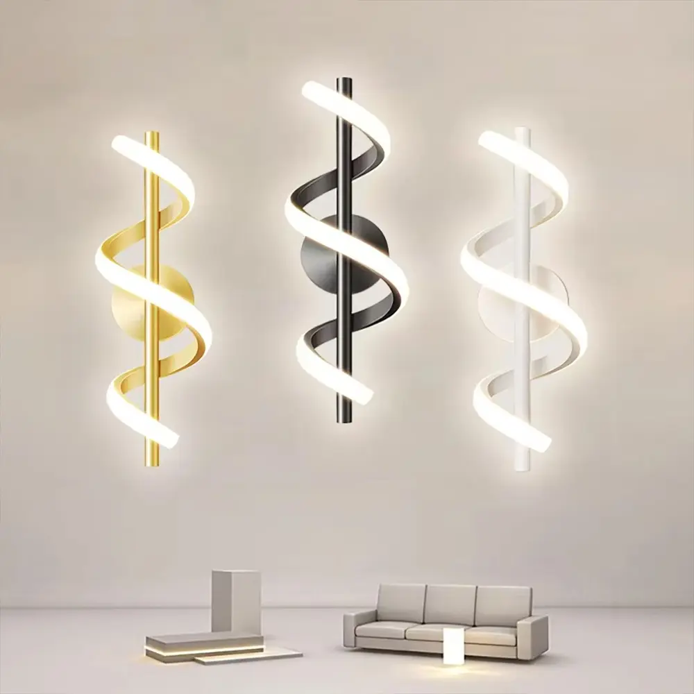 Modern LED Wall Lamps, Indoor Home Decor, Interior Lights, Spiral Design, Available in Gold/White/Black, For Bedside, Living Room Feature Wall Lighting, Bedrooms, Study Rooms, Fixed Decorative Lighting, Home Decoration Lamp