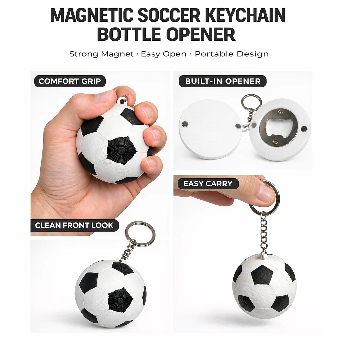 Fridge-Mount Soccer Bottle Opener with Magnetic Keychain