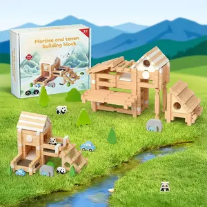 Wooden Blocks Montessori Toys for Kids Ages 4-8 110-Piece Set with Storage Bag  Natural wood Eco-Friendly Creative Construction Game Safe for Home & School