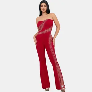 Edwina Rhinestone With Cutout Jumpsuit Red