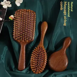3PCS Natural Sandalwood Hair Brush Set Cushioned Square Round Oval Anti-Static Frizz-Free Volumizing Smooth Gentle on Scalp for Women Men Hair Enthusiasts Daily Grooming Cold Weather Travel