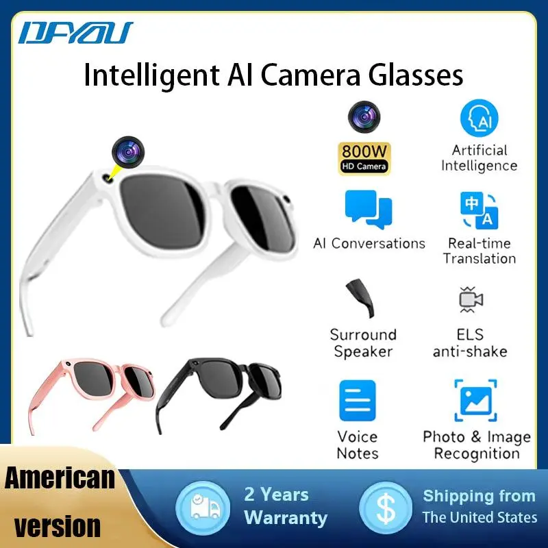 DFyou Smart AI Camera Glasses, 8MP HD Video Recording & Photo, Photochromic Lenses UV Protection, 160+ Languages Real-Time Translation, Bluetooth Wireless Touch Control, Hands-Free Wearable for Travel Outdoor Adventures Wearable