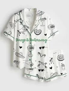 Womens Camping Print Pajama Set Tent Campfire Marshmallow Tree Outdoor Summer Sleepwear Loose Comfy Short Sleeve Button Down Shirt Shorts 2 Piece PJ Set