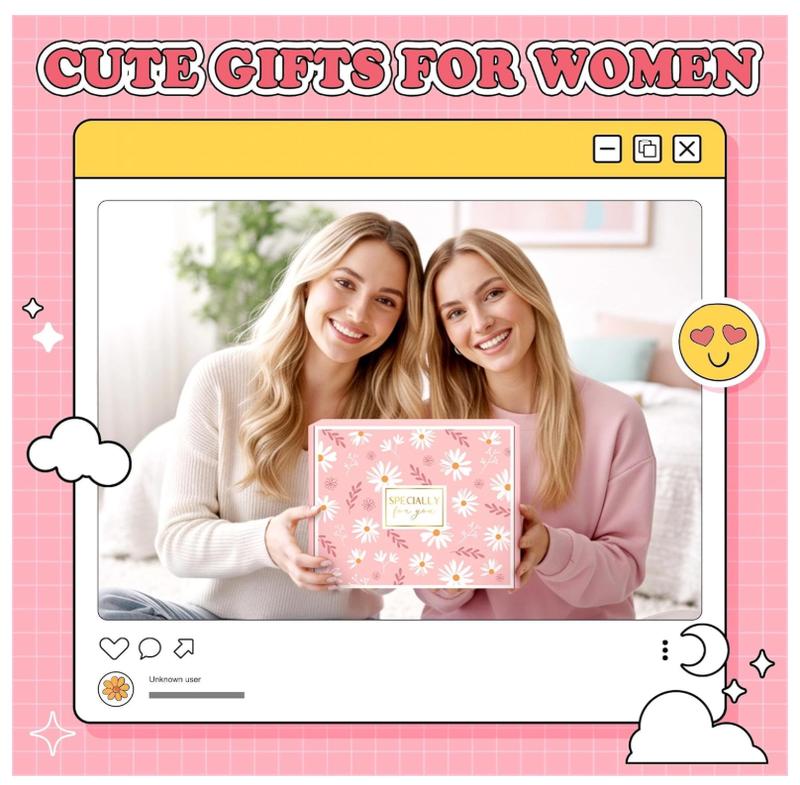 Gift Baskets for Women Unique Birthday Gifts for Women Self Care Cheer Up Gifts Set Pick Me Up Gift Box for Woman Teen Girls Best Friend Sister Ladies Friendship Her - Inspirational Pink Present