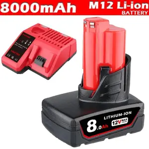 1pc 8.0Ah M12 48-11-2402 Lithium-Ion Replacement Battery with M12-18C Charger, Compatible with 12V Milwaukee Cordless Tool