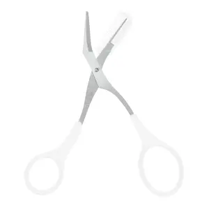 VOCOSTE Eyebrow Trimmer Scissors, Eyebrow Scissors with Comb, Stainless Steel Eyebrow Comb Scissors, Eyebrow Trimmer for Beginners and Women's, for Trimming and Shaping Eyebrows, White