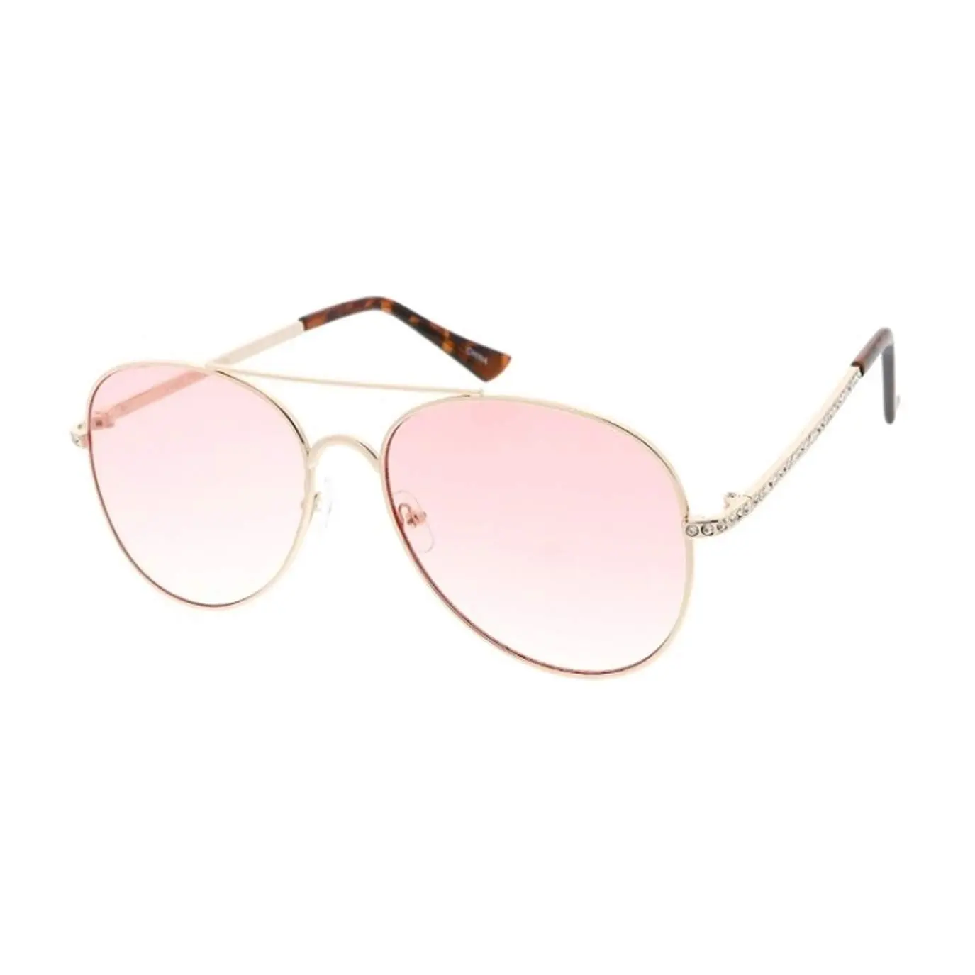 Fashion Culture Unisex 60 mm Rhinestone Aviator Sunglasses - Crystal Frame, Sparkling Optic Accent, Pink Lens, Fashion-Forward Design