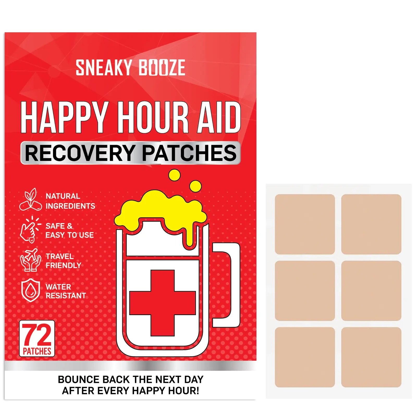 Sneaky Booze Happy Hour Aid Patches Hangover Patch Party Hydration Drinking Recovery Patch Long-Lasting Natural Formula Better Mornings After Night Out Wake Up Refreshed Pregame DHM Milk Thistle 72 Pack