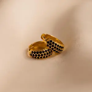 Chunky Onyx Pave Huggies by Caitlyn Minimalist