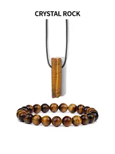 Handmade Tiger Eye Beaded Bracelet Pendant Necklace Set, Elastic Rope, Chakra Energy Healing, Unisex, Gift for All Occasions