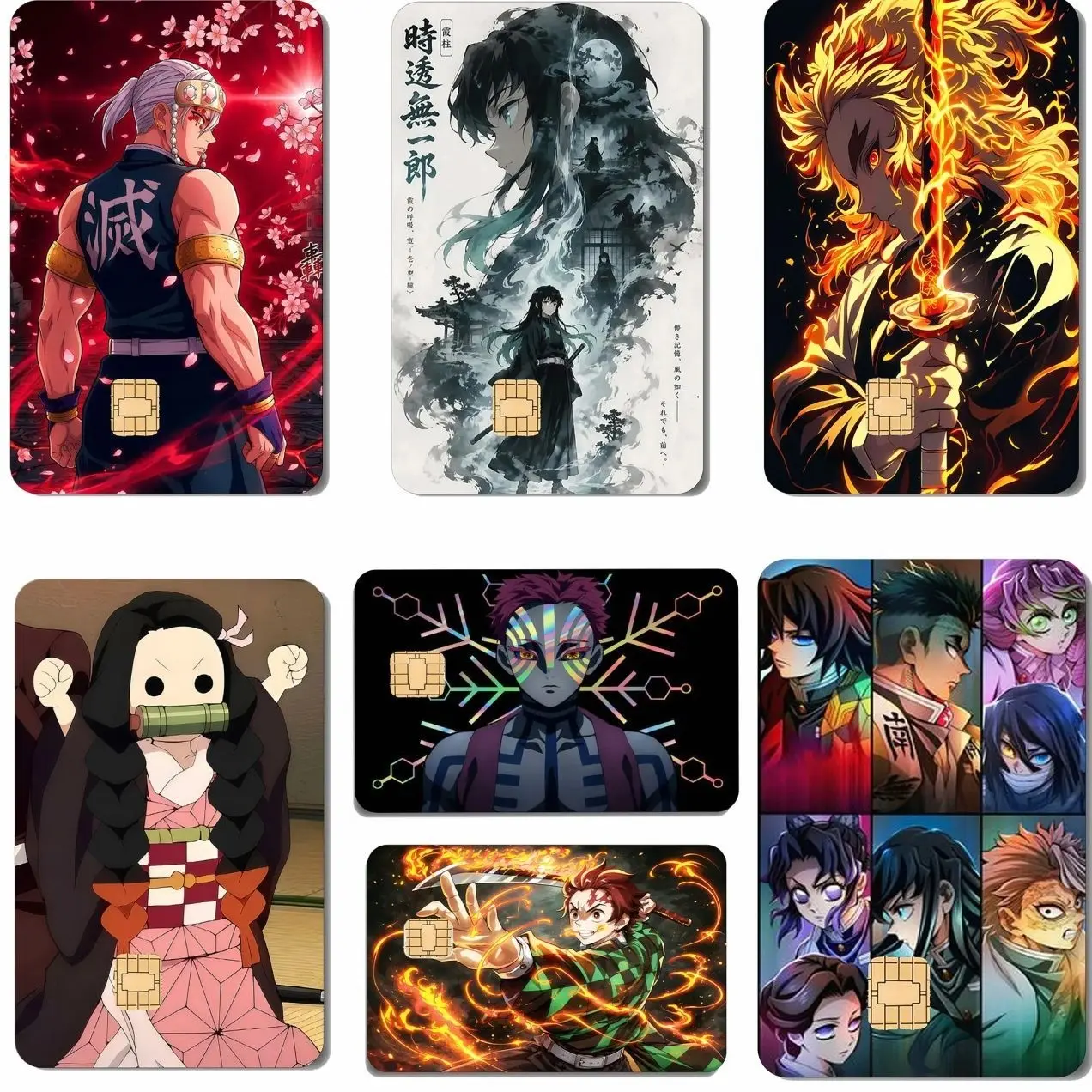 Demon Hunter Credit Card Sticker, Anime Debit Card Skin, Cute Kawaii Gift for Anime Fans, Vinyl Ultra Slim Waterproof Scratch-Resistant, Easy Apply & Remove - Mitsuri Kanroji, Tanjiro Kamado, Muichiro Tokito