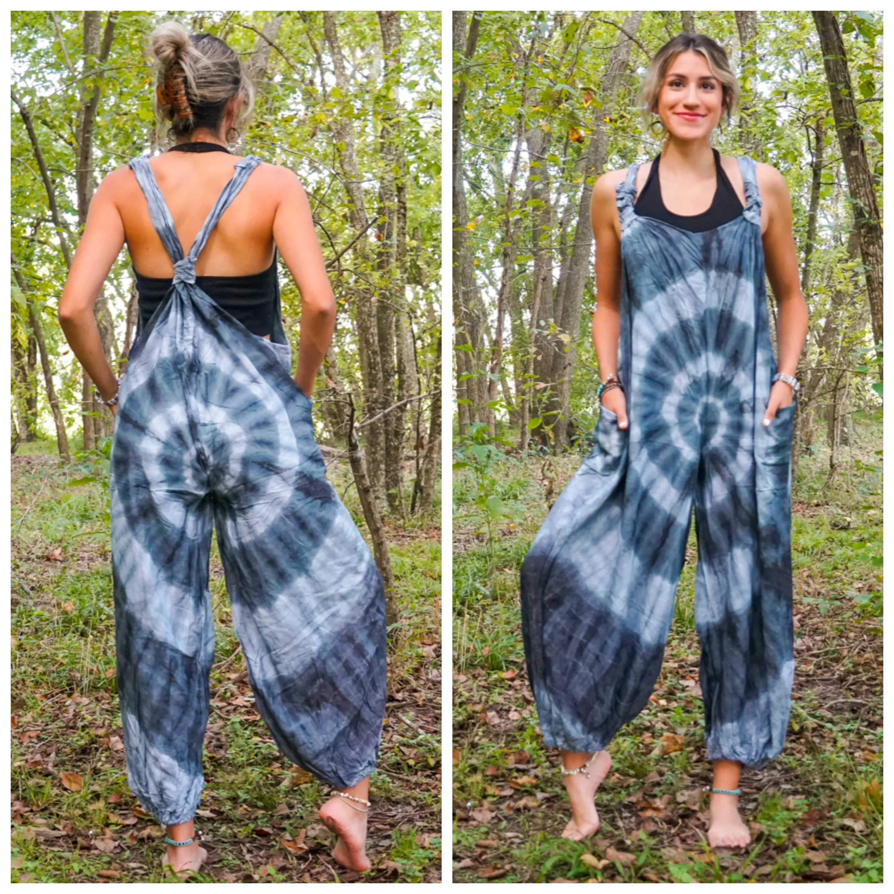 Tie Dye Hippie Dungarees Overalls Jumpsuits Rompers Pants