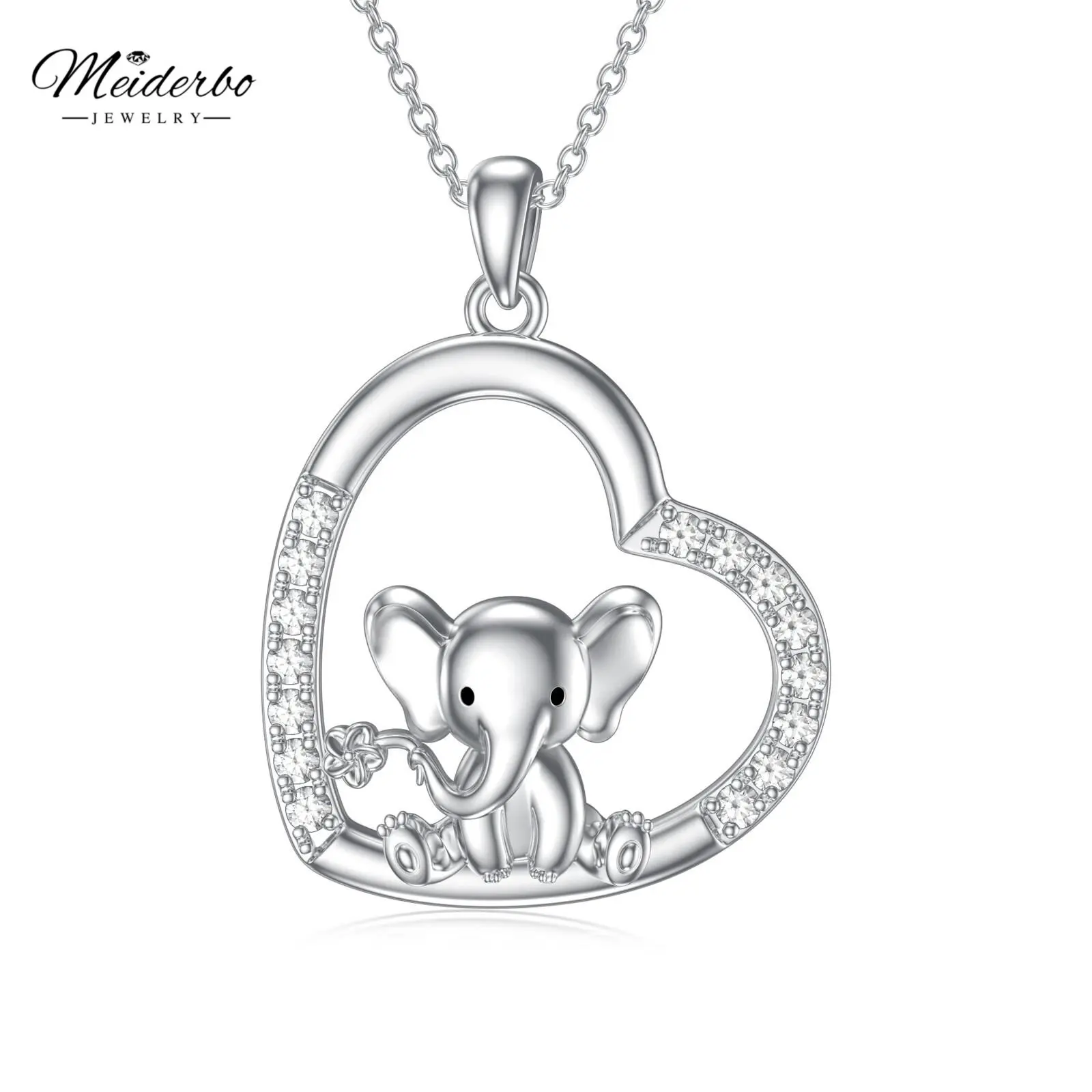 MEIDERBO S925 Sterling Silver Elephant Animal Charm Necklace - Heart Locket, Crystal Heart, Collectible Figure, Artistic Jewelry Gift for Women, Heart Locket Necklaces, Collectible Figure Necklaces