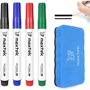 Low Odor Dry Erase Markers Chisel Tip, Whiteboard Markers Set 4 Count with 1 Magnetic Eraser