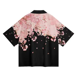 K17 Niepce Black Japanese Streetwear Lightweight Blooming Sakura Kimono for Men