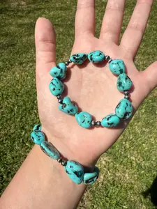 Turquoise and Desert Pearl Chunky Stone Stretch Bracelet