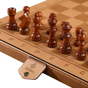12 Inches Leather Chess Set -  Handmade  Portable Travel Chess Board Game Sets with Velvet Bag Packaging - Beginner large Chess Set for Kids and Adults