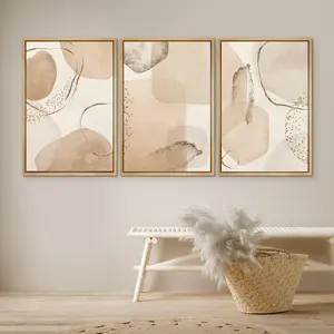 Print Wall Art Set of 3 Abstract Beige Brown Geometric Art Prints Minimalist Modern Neutral Wall Art Farmhouse Decor Frames Glossy