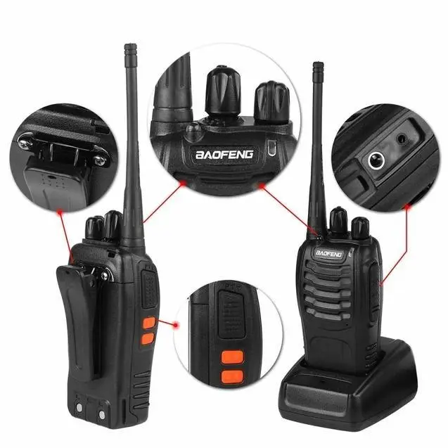 Baofeng 4Pcs BF-888S Walkie Talkies - UHF 400-470MHz Long Range 2-Way Ham Radios Transceivers with Durable Audio, Rechargeable Plastic Body, Headset Plug, Noise Reduction, Charging Support for Hunting, Road Trips Remote Sound, Led Light