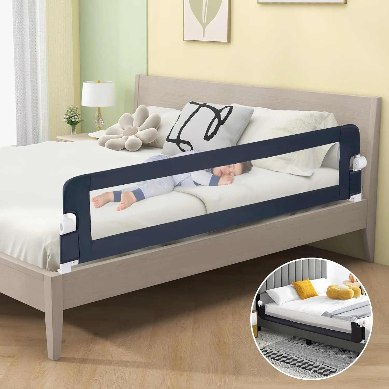 71 Inch Bed Rail for Toddlers, Extra Long, Foldable Portable Swing Down Safety Bed Guard Rail, Toddler Bed Rails for Crib, King Queen Full Twin Size Bed Mattress