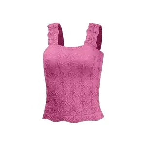 Floral Embossed Workout Tank - High-Compression Fitness Vest for Women