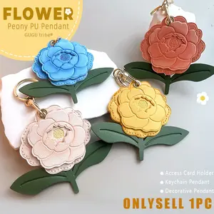 High-End Peony Airtag Anti-Drop Protection Case, Apple Locator GPS Leather Keychain, Door Access Card Holder, Bag Tag, Luggage Pendant