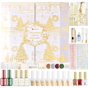 Beetles Gilded Boutique Christmas Advent Calendar 24 Days of Gel Nail Polish Colors with Cat Eye Tools & Mini UV Lamp for Women's Holiday Gifting 210 Milliliters