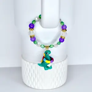 Dinosaur Tumbler Handle Bracelet: Pool Party T-Rex Beaded Cup Accessory