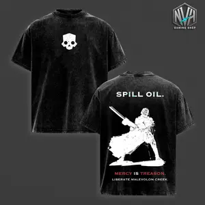 Helldivers 2 - Spill Oil Oversize Unisex Washed Hoodie & T-Shirt, Double Printed Streetwear Game Merch Gift For Fan Menswear Oversized Top Casual Trendy T-Shirts