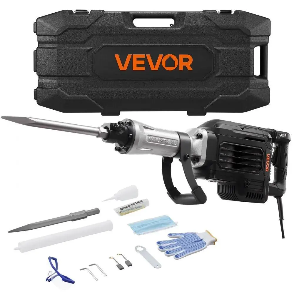 【summerfinds】VEVOR 3000W Corded Electric Demolition Jack Hammer (Powered Jack), 1700 BPM Concrete Breaker with Point Chisel, Carrying Case, Gloves, Goggles for Fathersday DIY, Interior Renovation, Masonry Projects