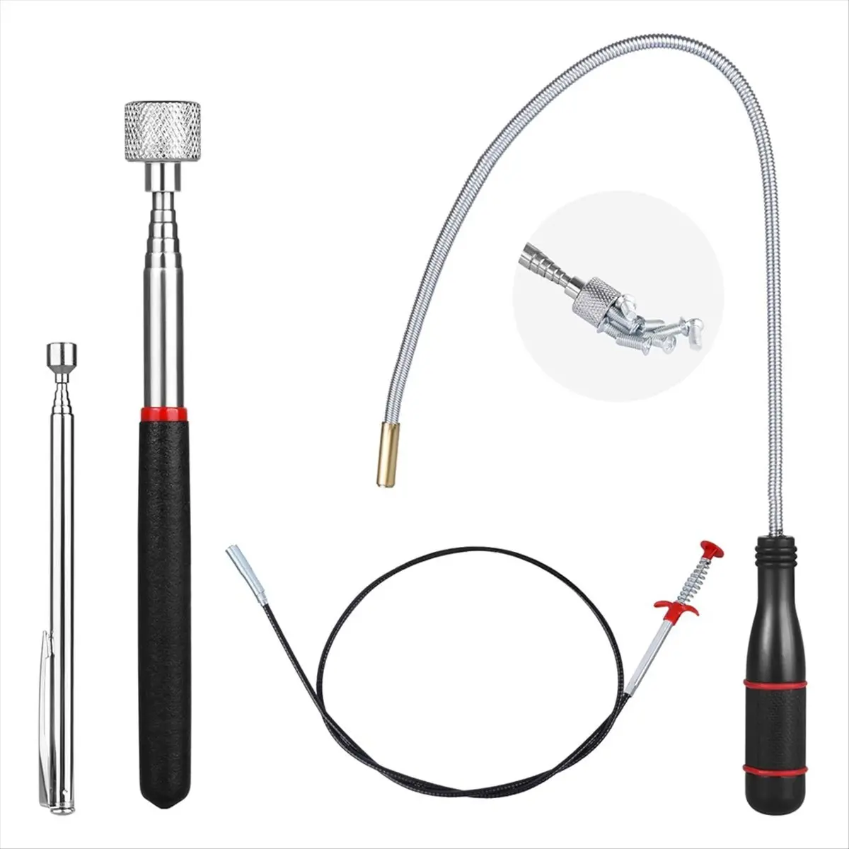 4 Pack Telescoping Magnet Pick-Up Tool Set, Extendable Magnetic Telescoping Pickup Tool 1-15 LB & 23inch Bendable Spring