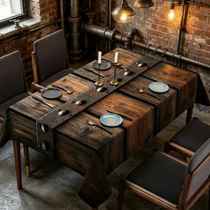 1 piece retro industrial style rivet wooden board texture pattern printed square tablecloth washable square table cover suitable for kitchen banquet picnic birthday party home decoration