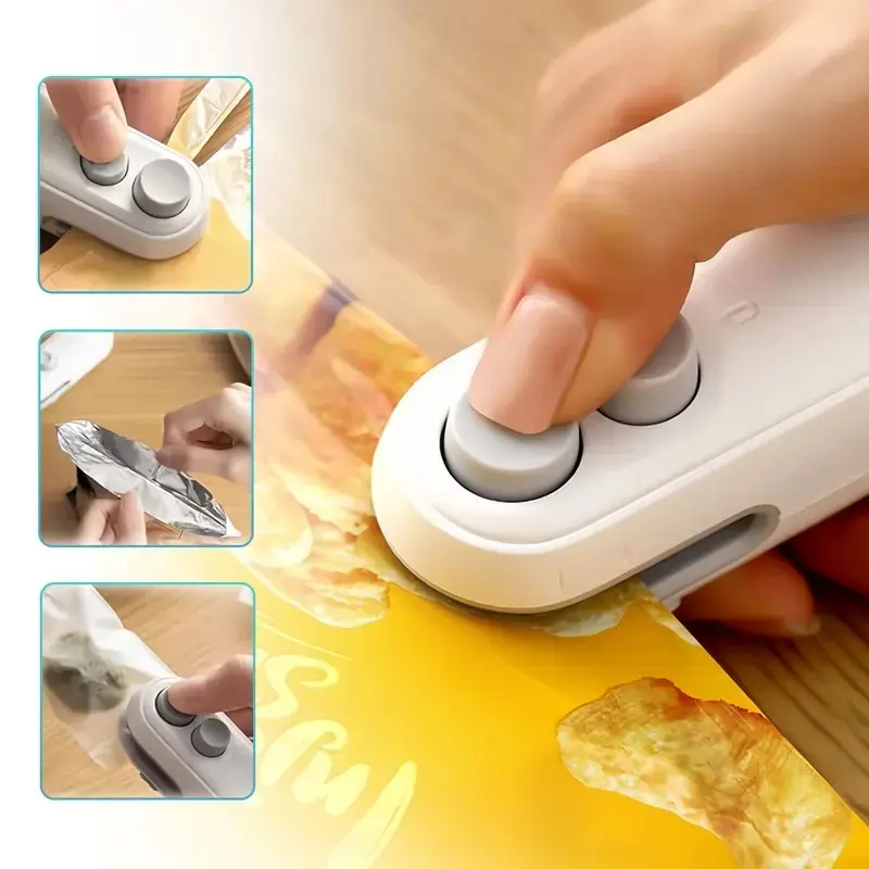 Rechargeable 2-in-1 Bag Sealer & Cutter – Portable Heat Sealer for Snacks, Chips, and Plastic Bags – Keeps Food Fresh – Easy to Use – White – Plastic Bag Sealer – Christmas gift