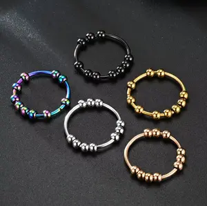 Quality Stainless Steel Fidget 4mm Beaded Ring (Size 6-11)