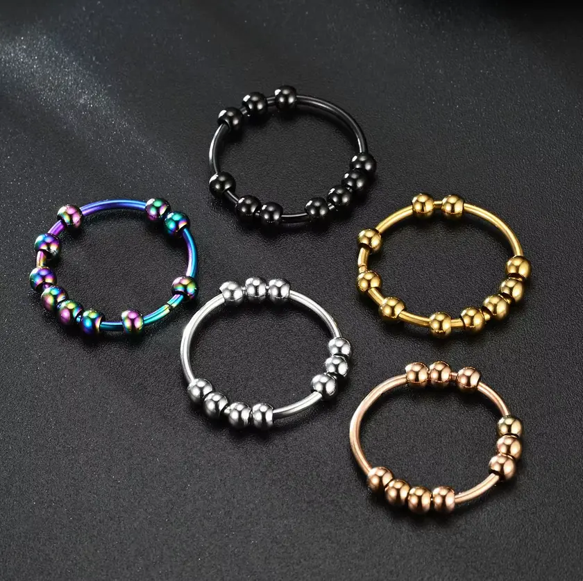 Quality Stainless Steel Fidget 4mm Beaded Ring (Size 6-11)