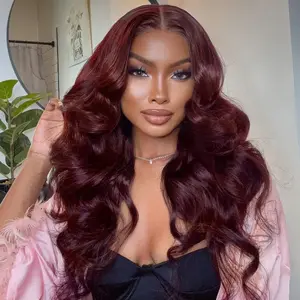 [30"=$85] Wear and Go Glueless Wigs Human Hair Pre Plucked Pre Cut for Beginners 99j Burgundy Lace Front Wigs Human Hair Upgraded No Glue 5x5 HD Body Wave Lace Closure Wigs Human Hair for Women