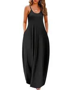 Wolddress Womens 2025 Casual Sleeveless Sundress Plus Size Loose Plain Long Summer Beach Maxi Dress with Pockets S-5X Piece Fit Black Soft sundress Spaghetti Womenswear prom dress Adjustable Essential Fashion Pregnancy Slim Stretchy