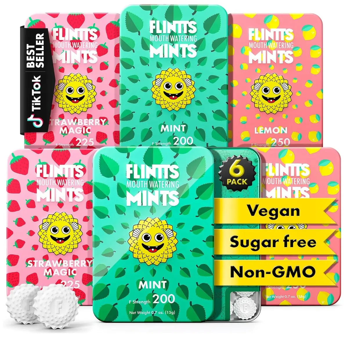 Flintts Mints After Party Variety Pack, Sugar-Free Vegan Oral Care Mints for Dry Mouth Relief, Saliva Substitute Alternative with Sparkle Effect